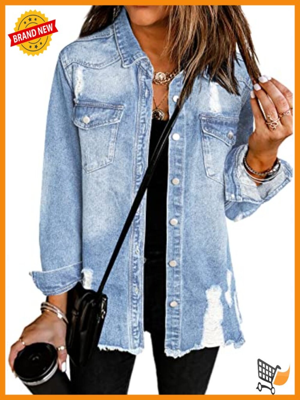 Oversized Distressed Button Down Boyfriend Denim Jean Jacket